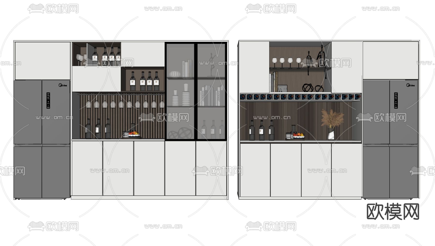 现代轻奢酒柜su模型下载（渲染图2）
