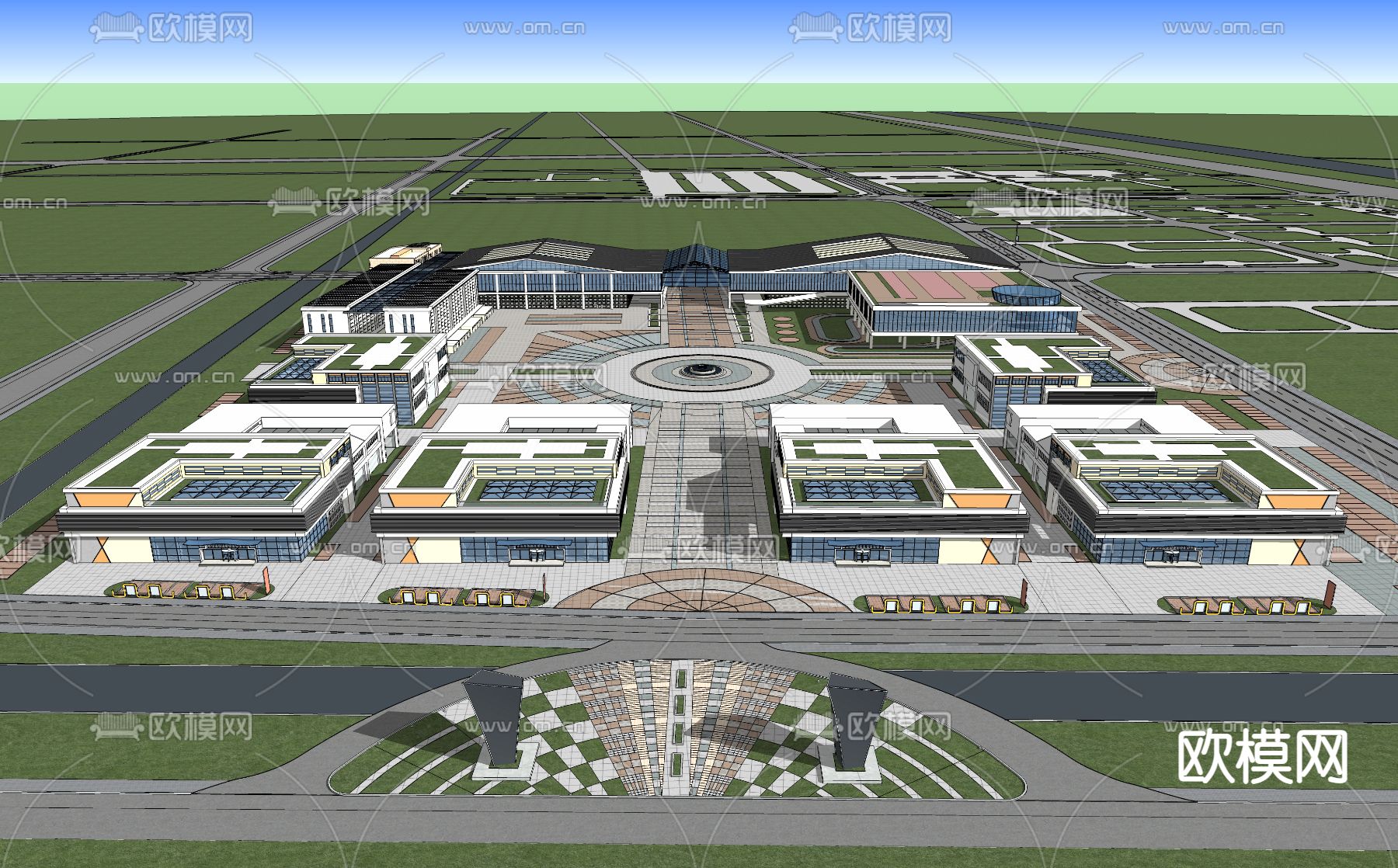 现代工业厂区su模型下载（渲染图2）