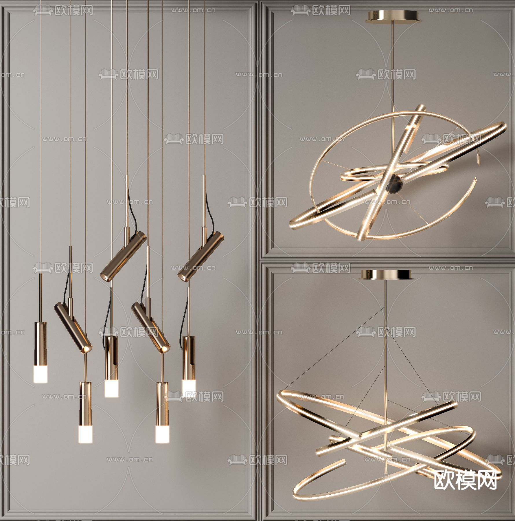 现代金属圆环吊灯3d模型下载