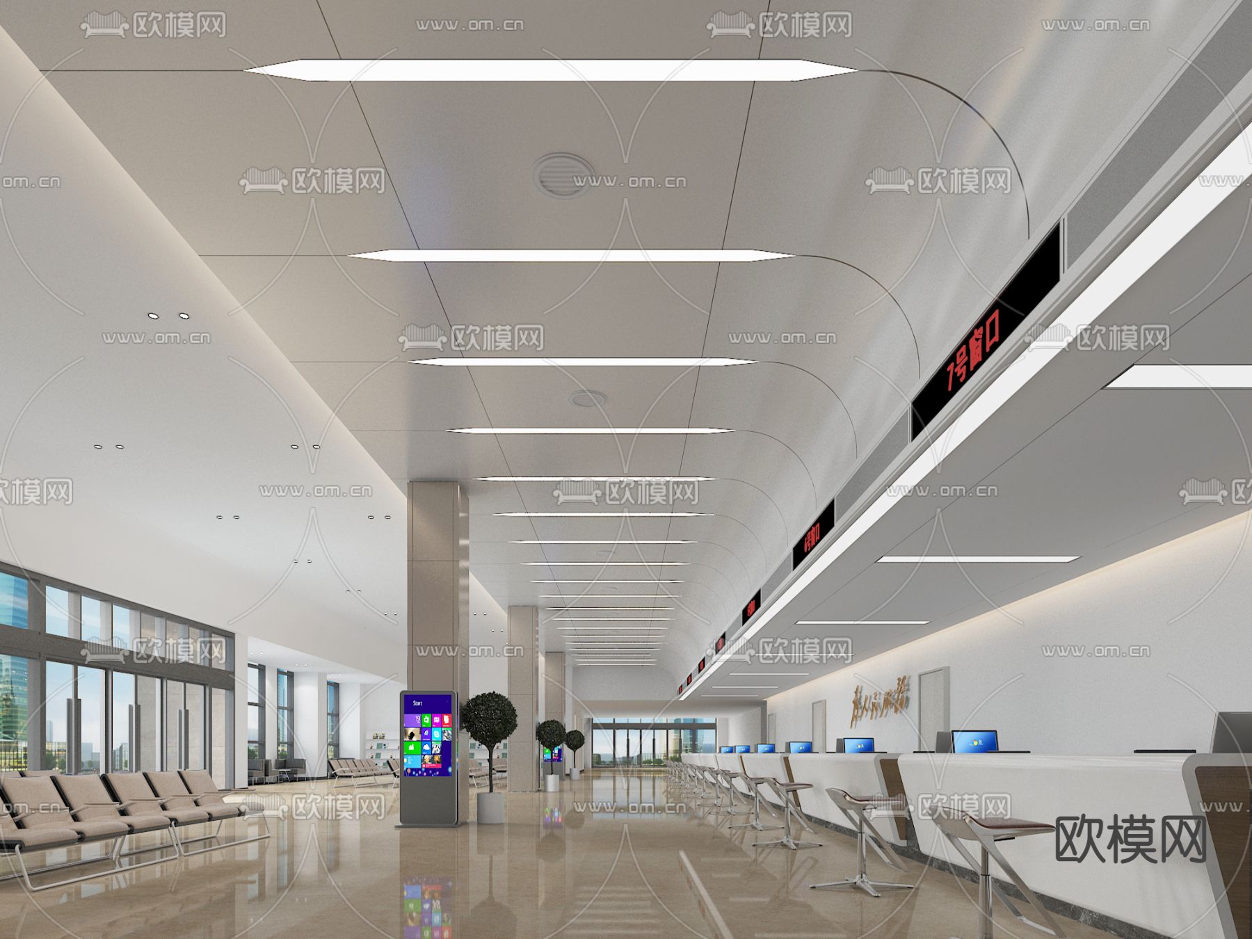 现代办事大厅su模型下载（渲染图1）
