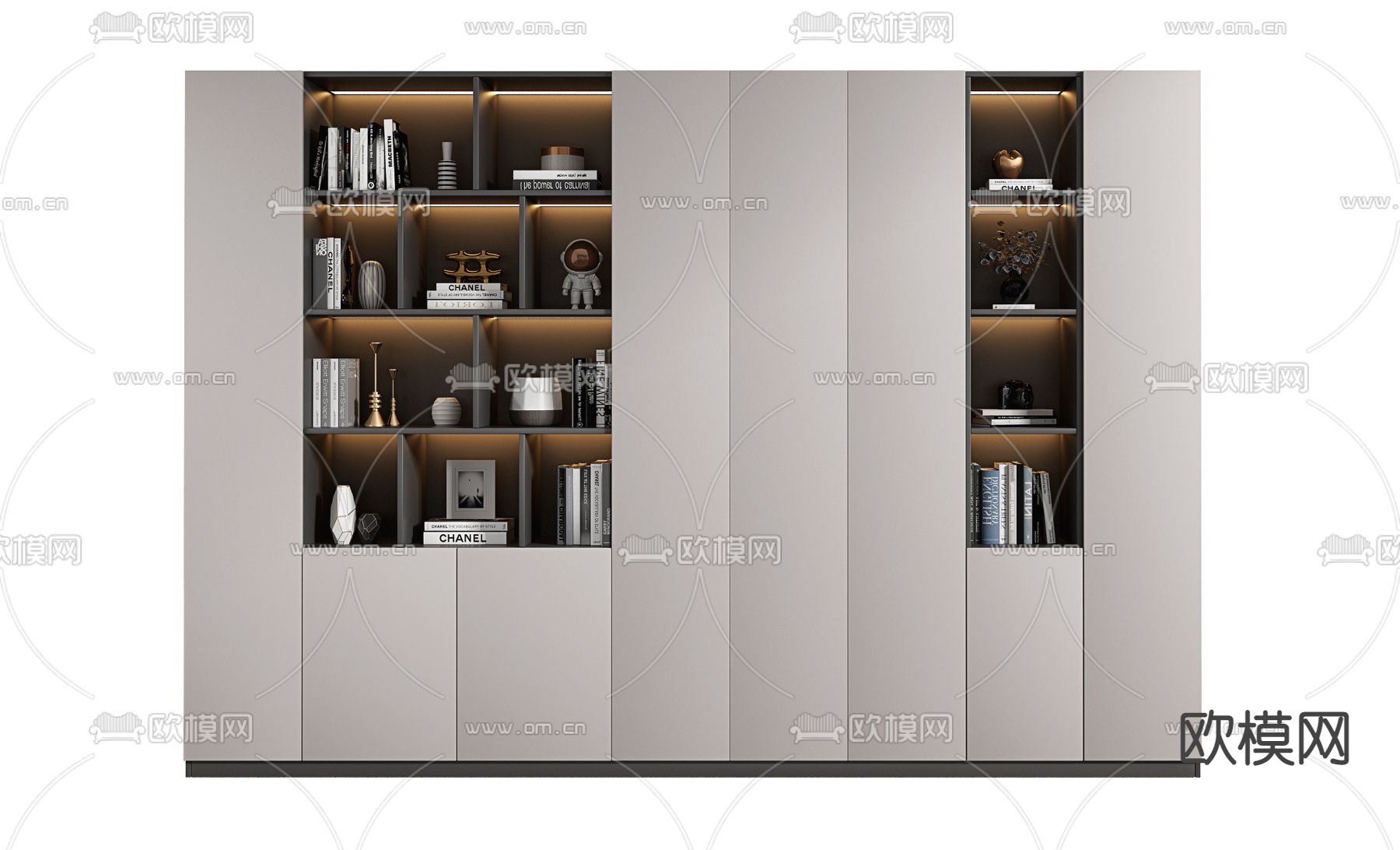 现代轻奢书柜su模型下载（渲染图1）