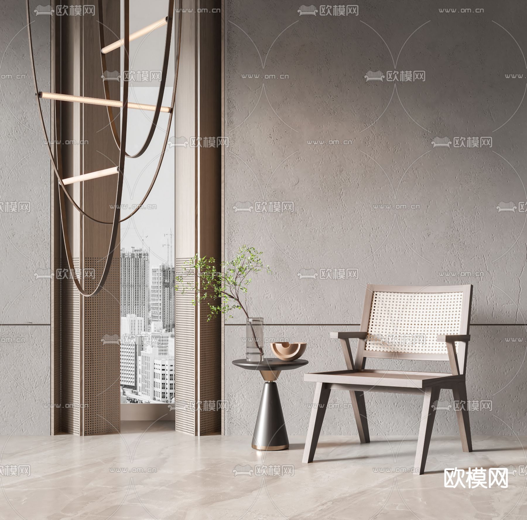 侘寂风实木休闲椅3d模型下载_ID11626716_3dmax免费模型-欧模网