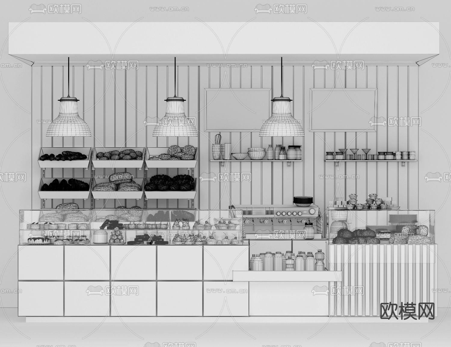 现代面包店货架收银台3d模型下载（渲染图3）