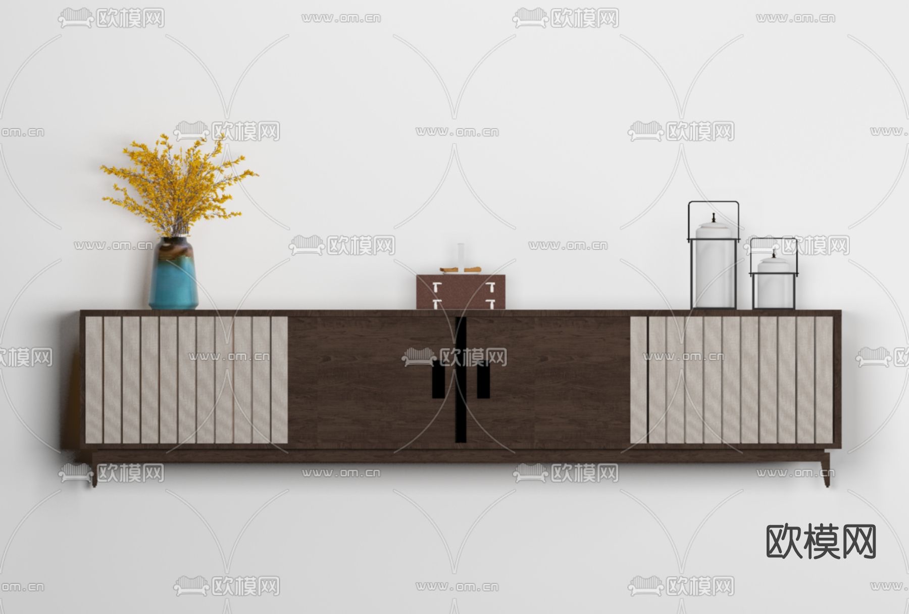 新中式实木电视柜免费3d模型下载