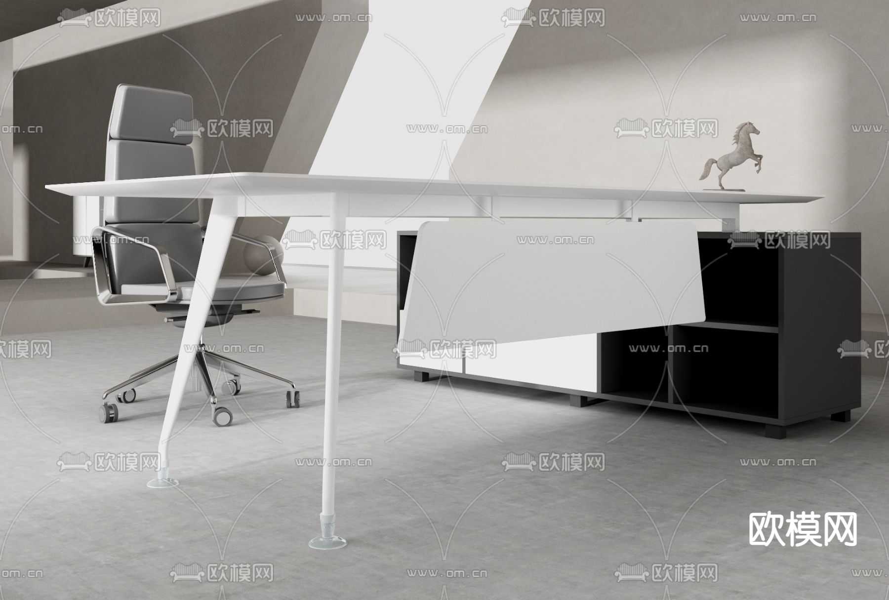 现代办公班台桌椅3d模型下载（渲染图2）