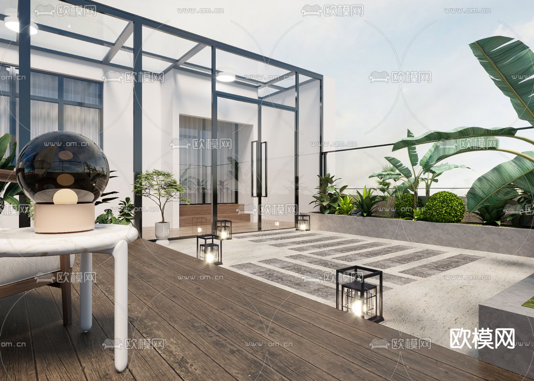 现代阳台露台3d模型下载（渲染图2）
