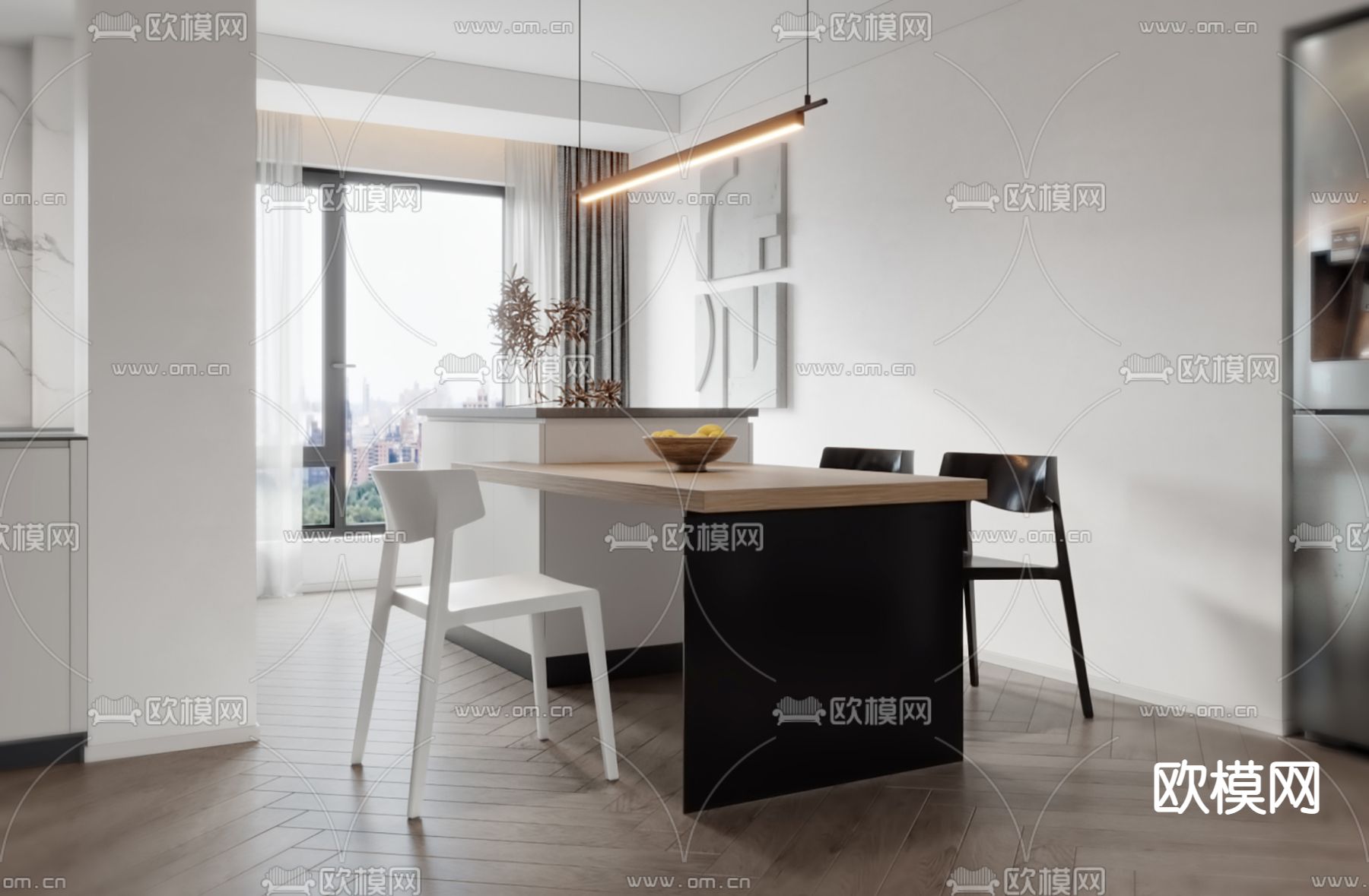 现代极简客餐厅3d模型