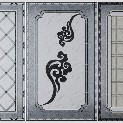 新中式祥云拼花瓷砖3d模型id:11625533下载新中式祥云雕花屏风隔断3d