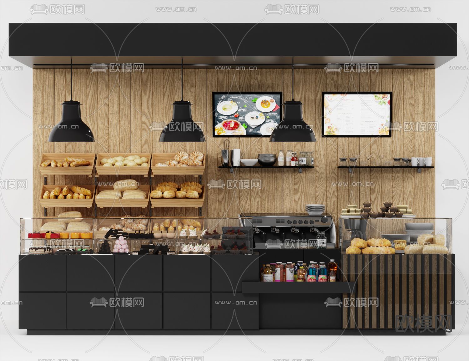 现代面包店货架收银台3d模型下载（渲染图2）