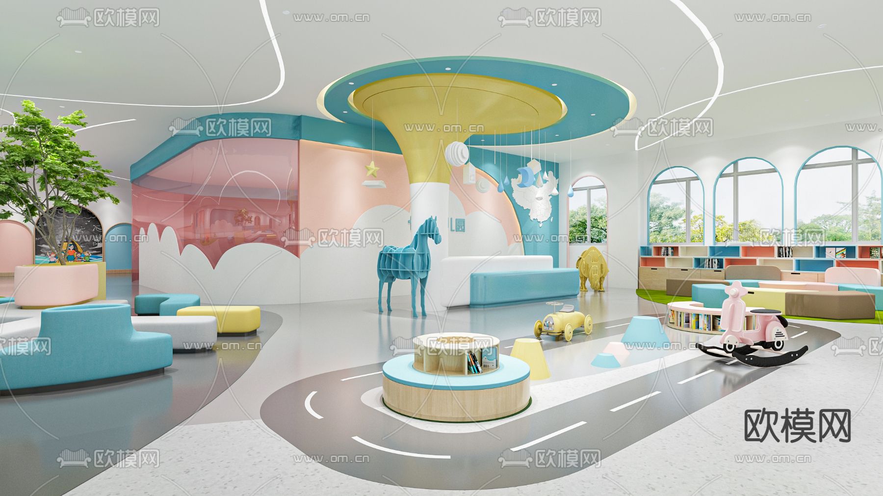 现代幼儿园前台大厅3d模型
