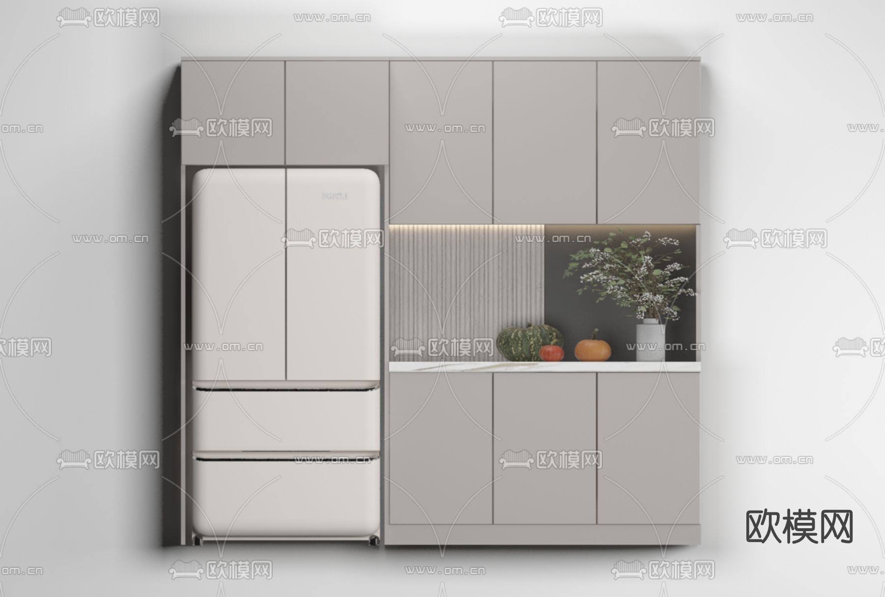 现代一体式装饰柜免费3d模型下载