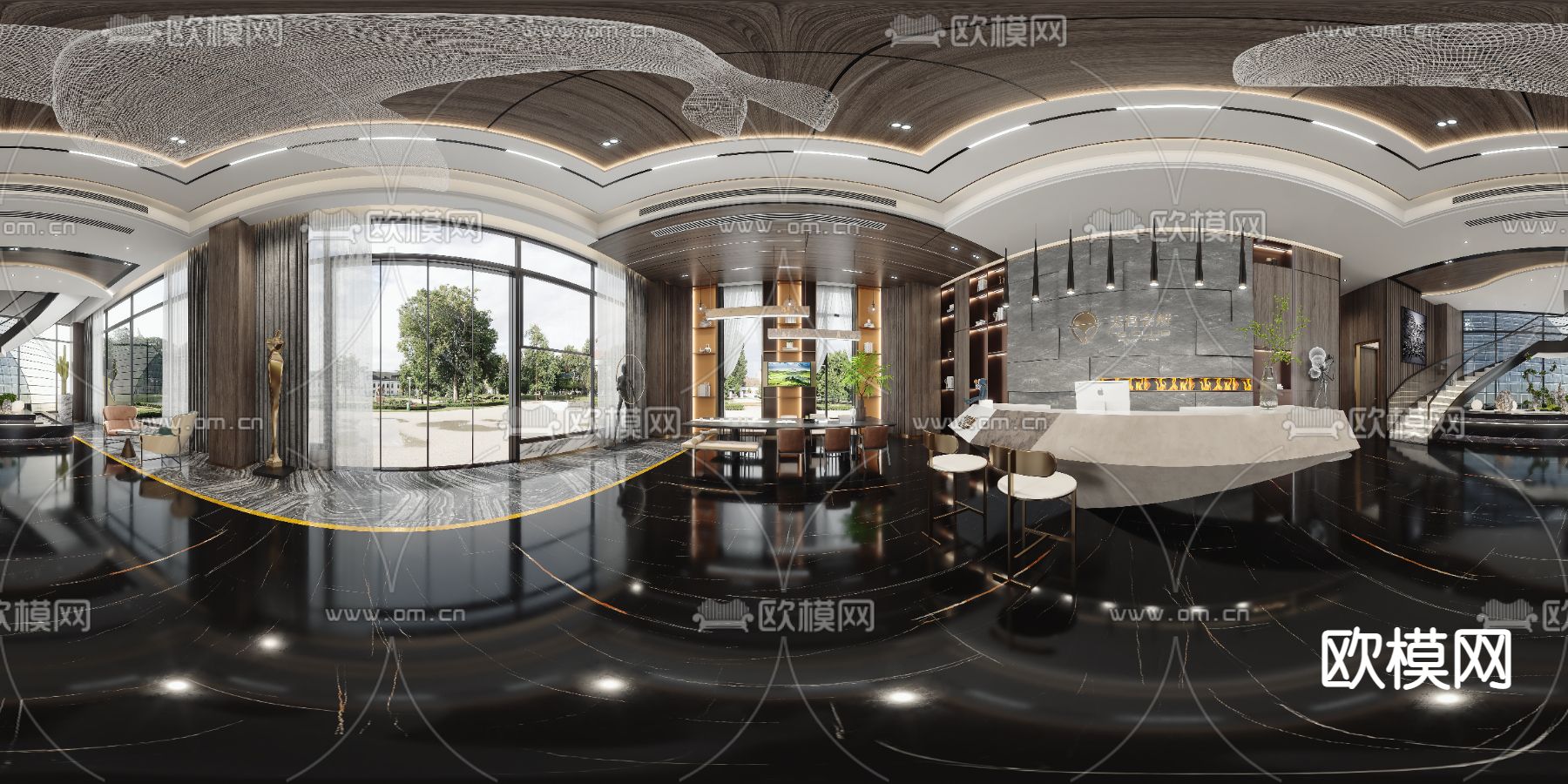 现代酒店大堂前台vr全景3d模型