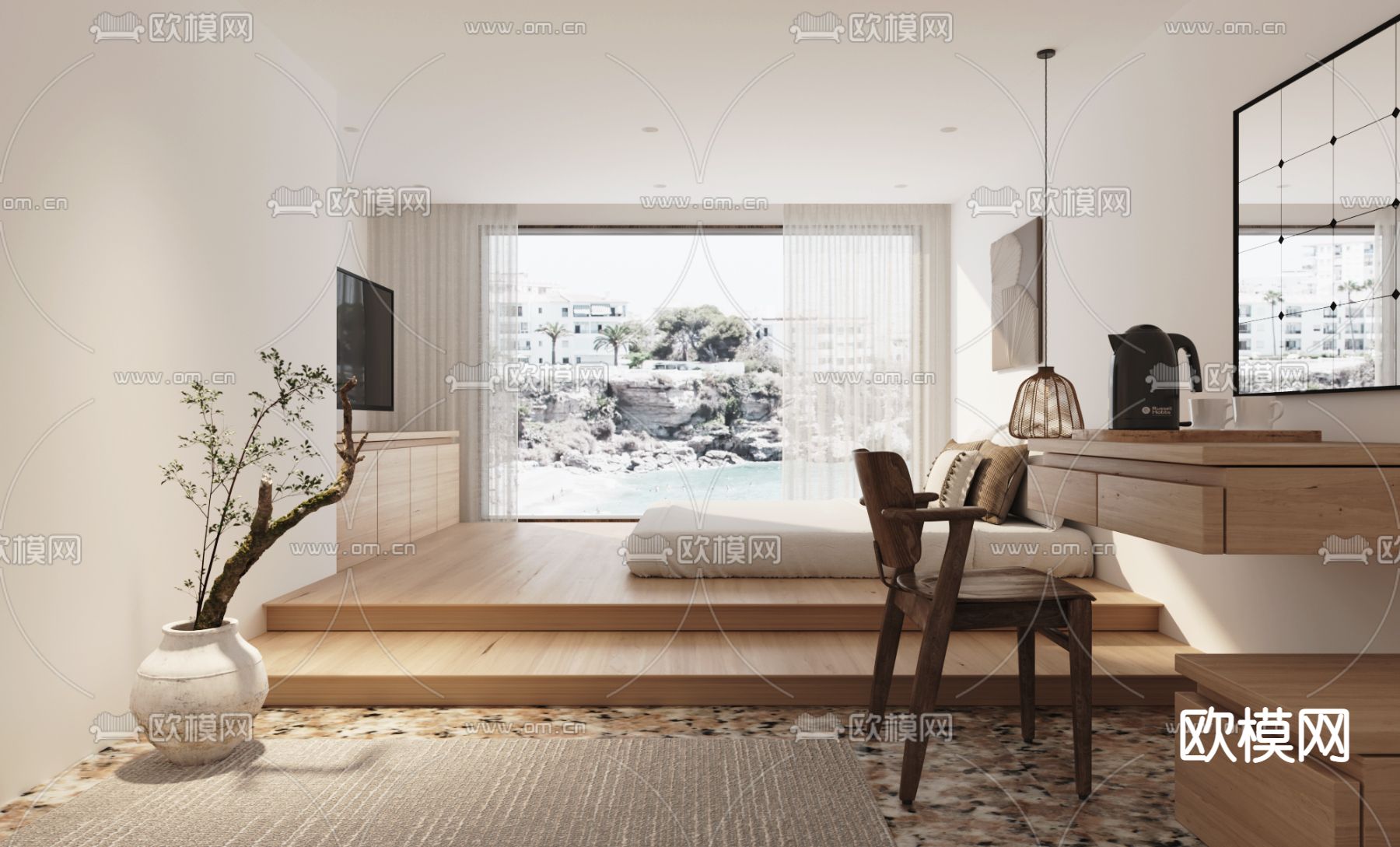 现代民宿客房su模型下载（渲染图1）