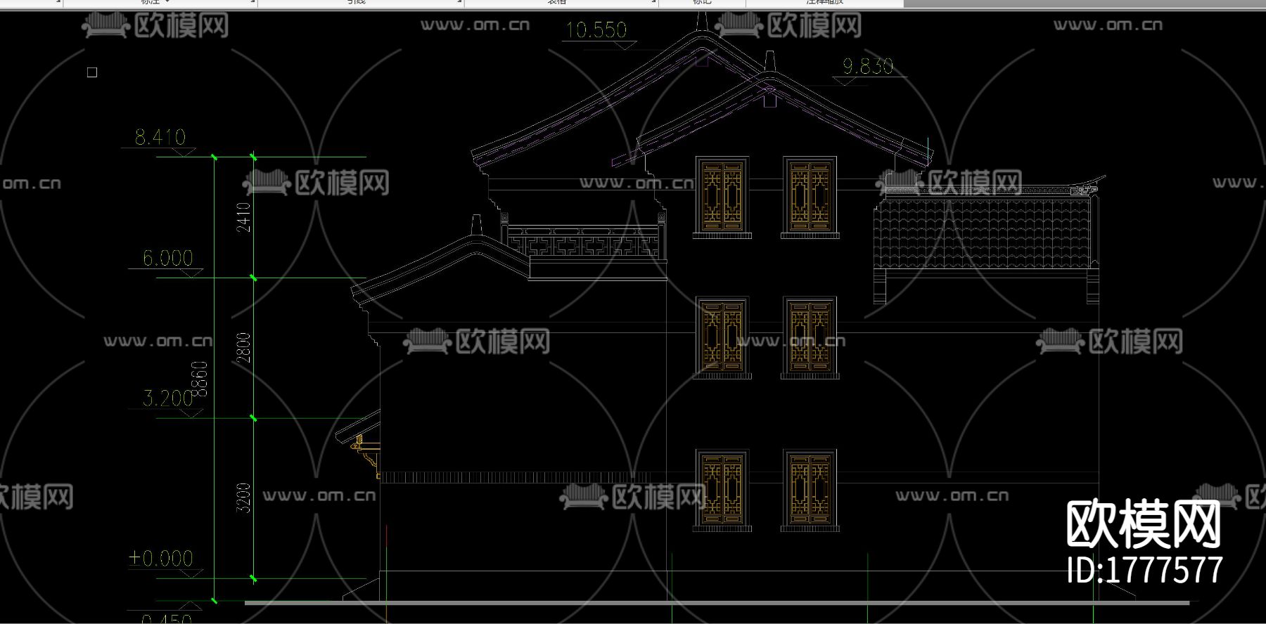 古镇别墅cad施工图下载（渲染图6）