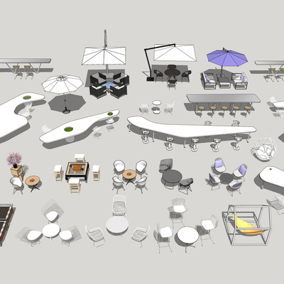  现代户外休闲桌椅su模型 