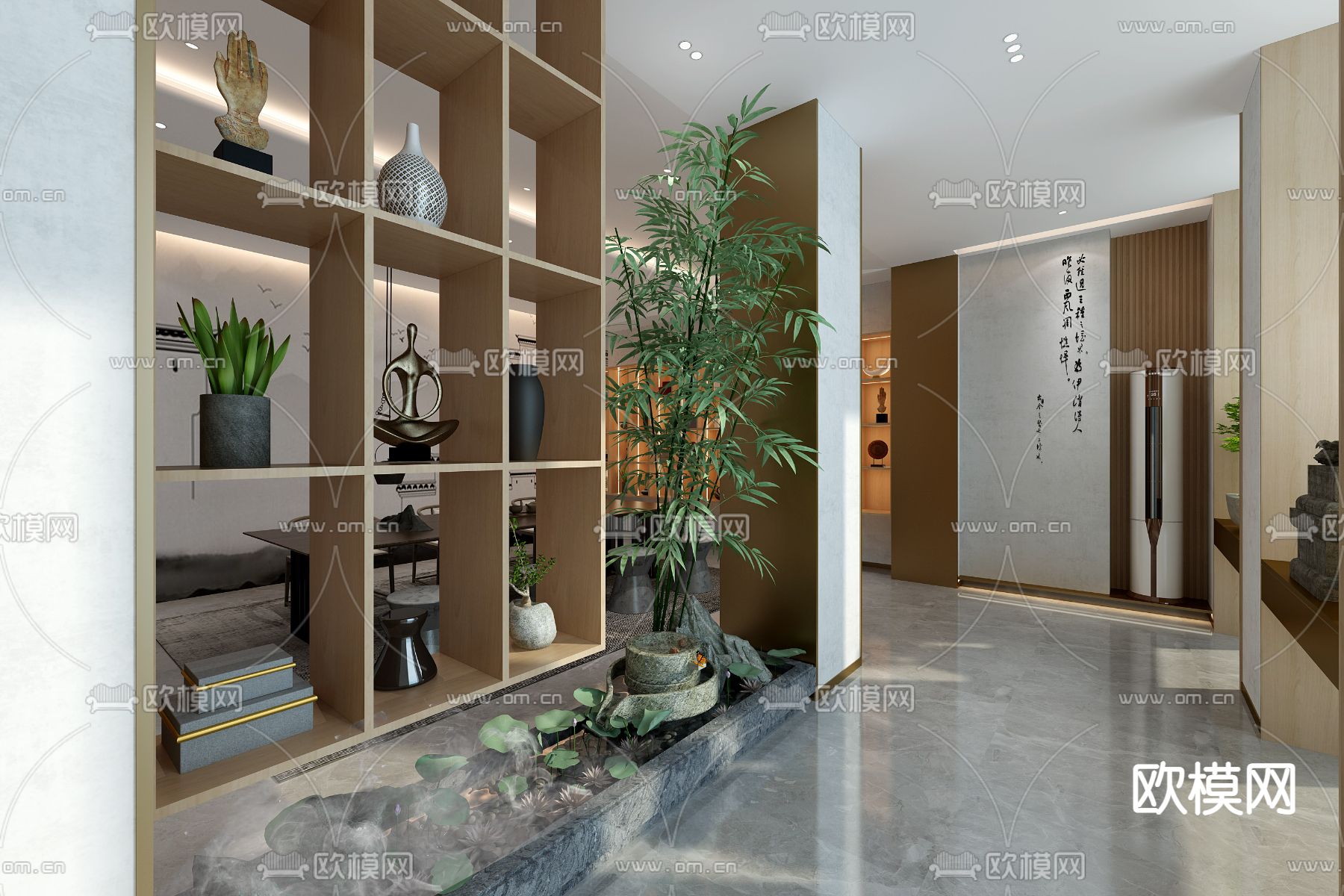 新中式商业茶室免费3d模型下载（渲染图2）