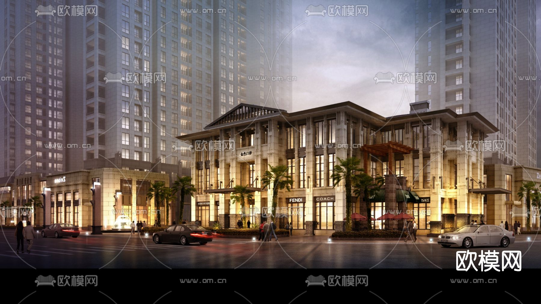 欧式商业综合楼su模型下载（渲染图1）
