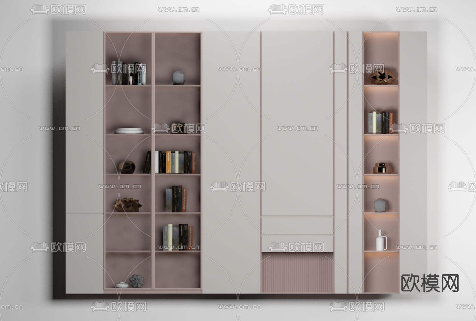 现代多功能书柜免费3d模型下载