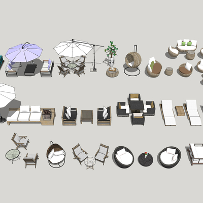  现代户外休闲桌椅su模型 