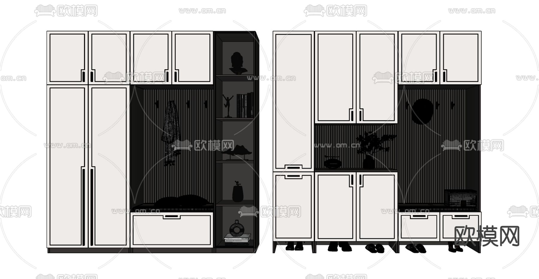 新中式轻奢鞋柜su模型下载（渲染图2）