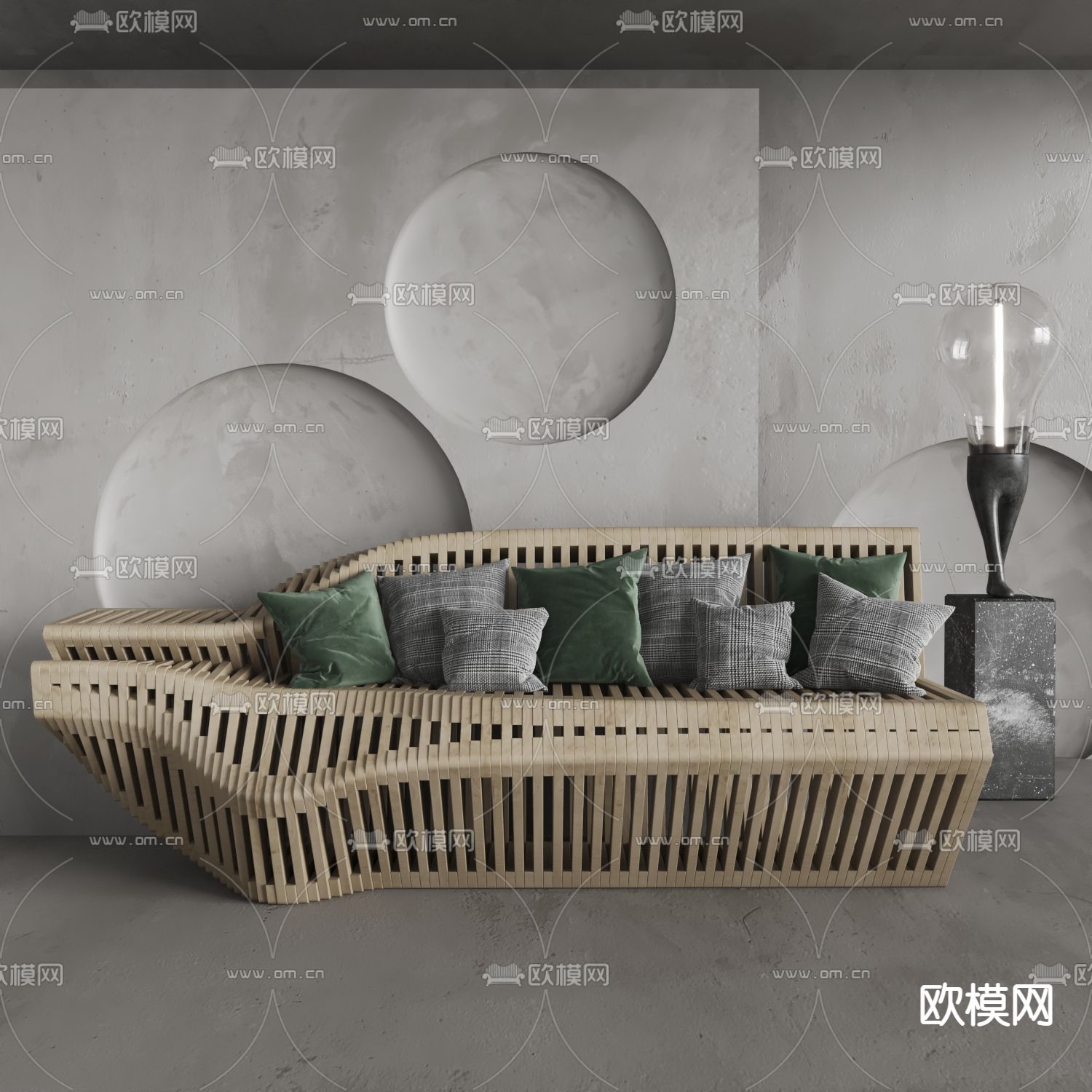 现代实木休闲沙发3d模型下载_ID11627278_3dmax免费模型-欧模网