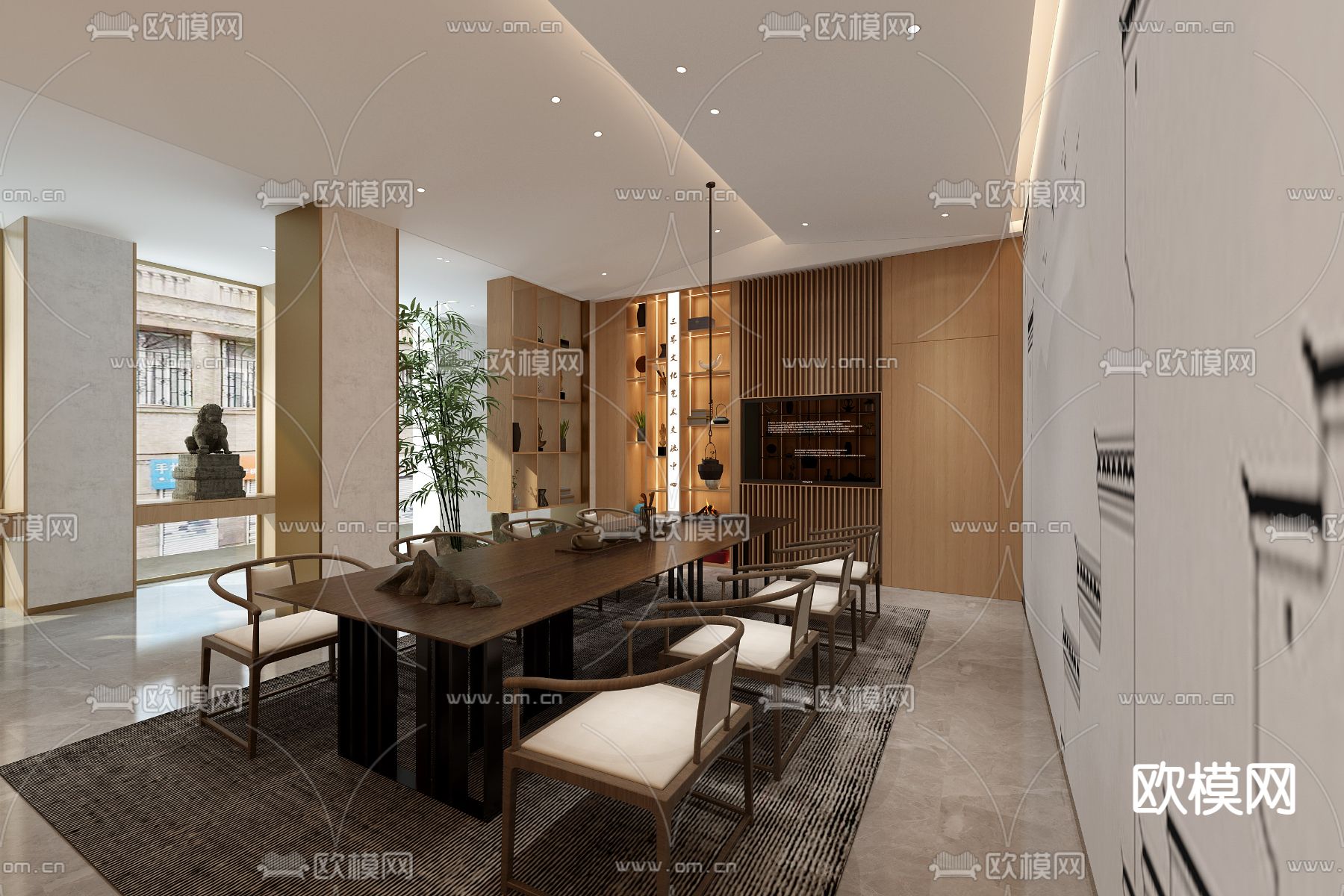 新中式商业茶室免费3d模型下载（渲染图3）