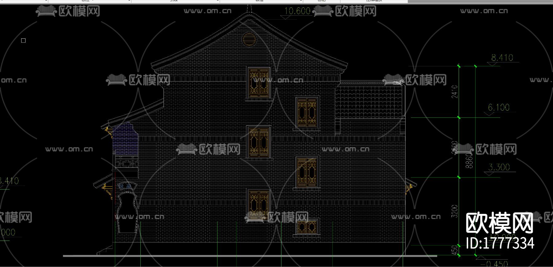 古镇别墅cad施工图下载（渲染图5）