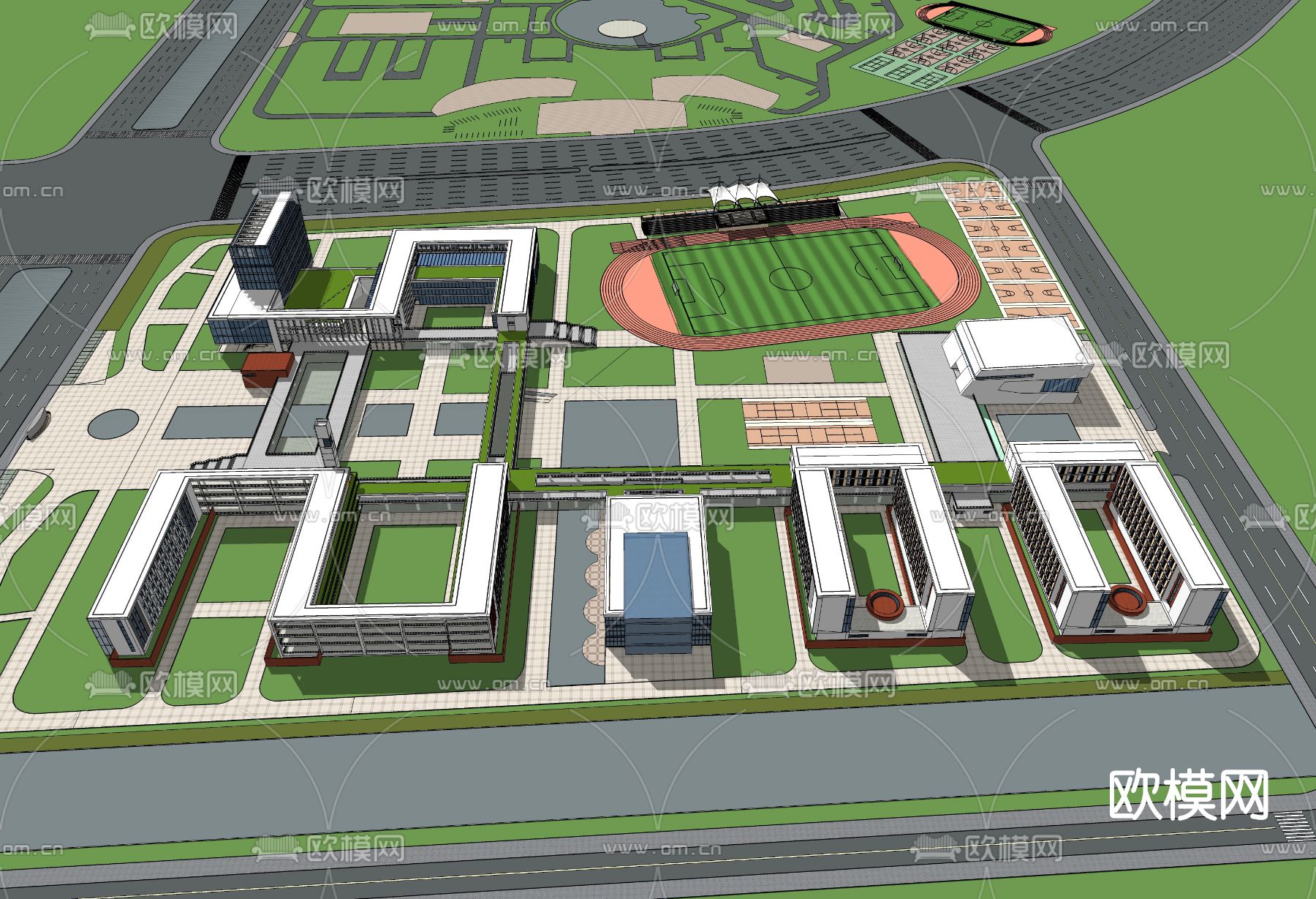 现代学校鸟瞰su模型下载（渲染图3）