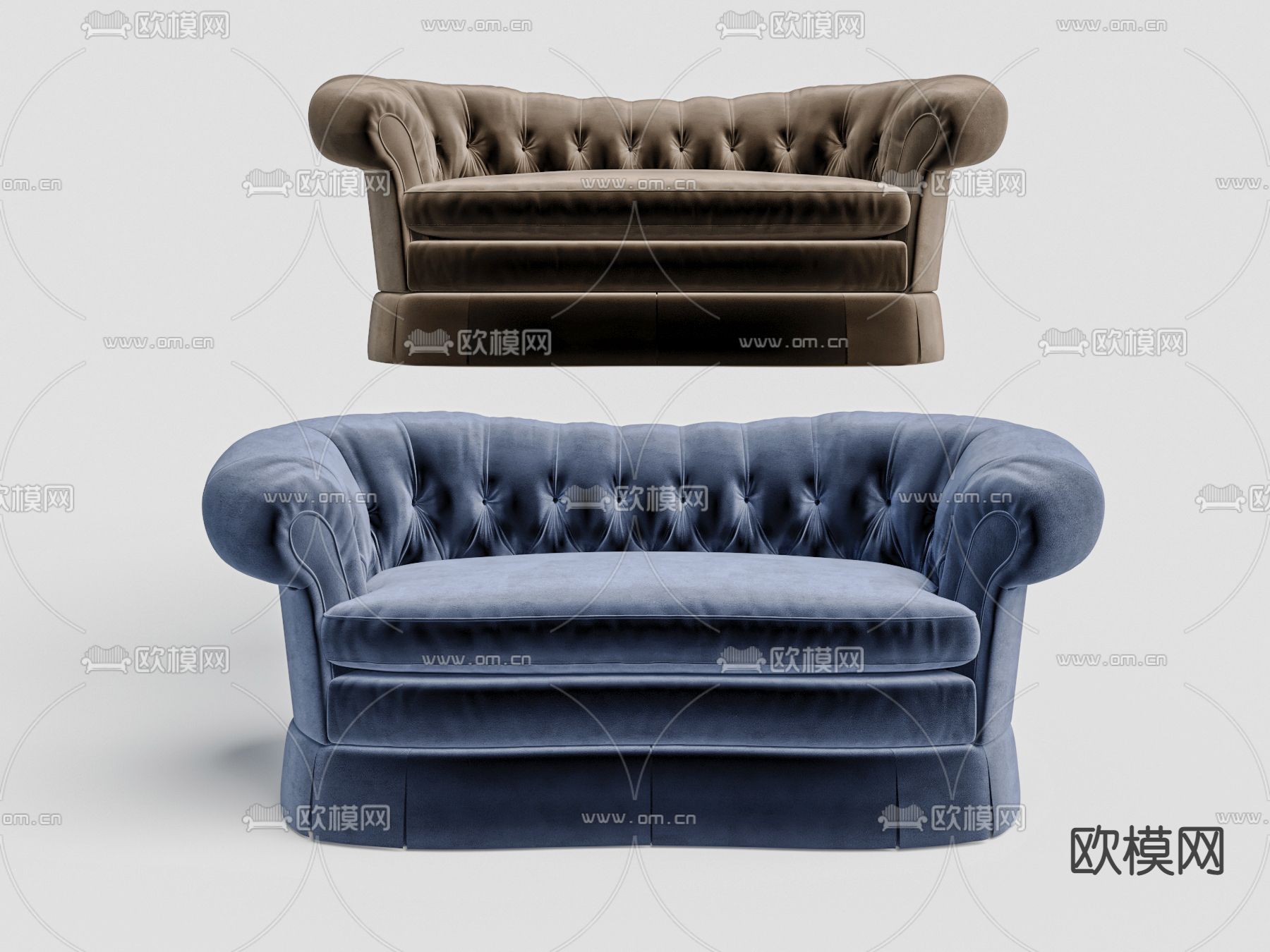 简欧布艺双人沙发3d模型下载