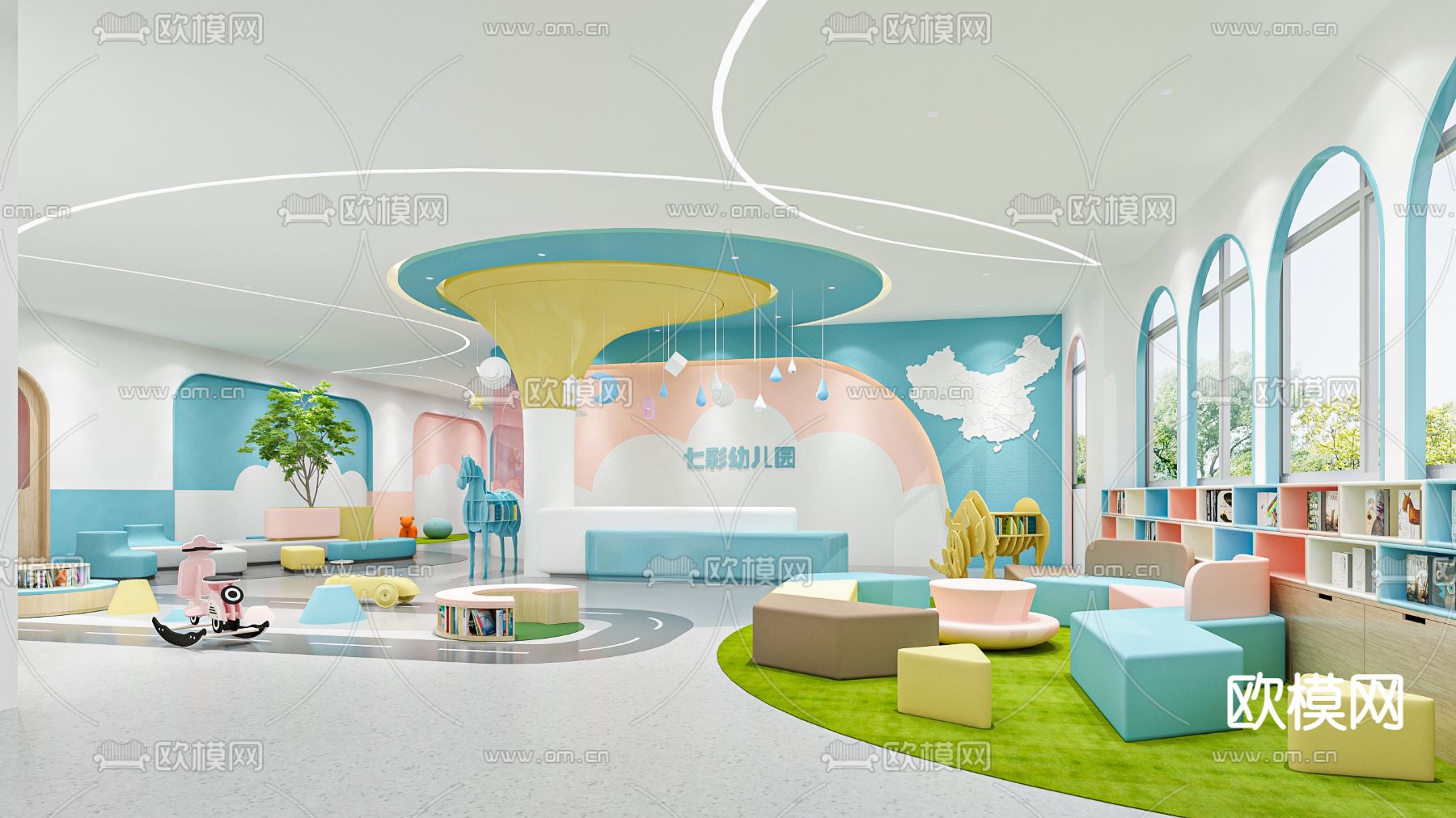现代幼儿园前台大厅3d模型