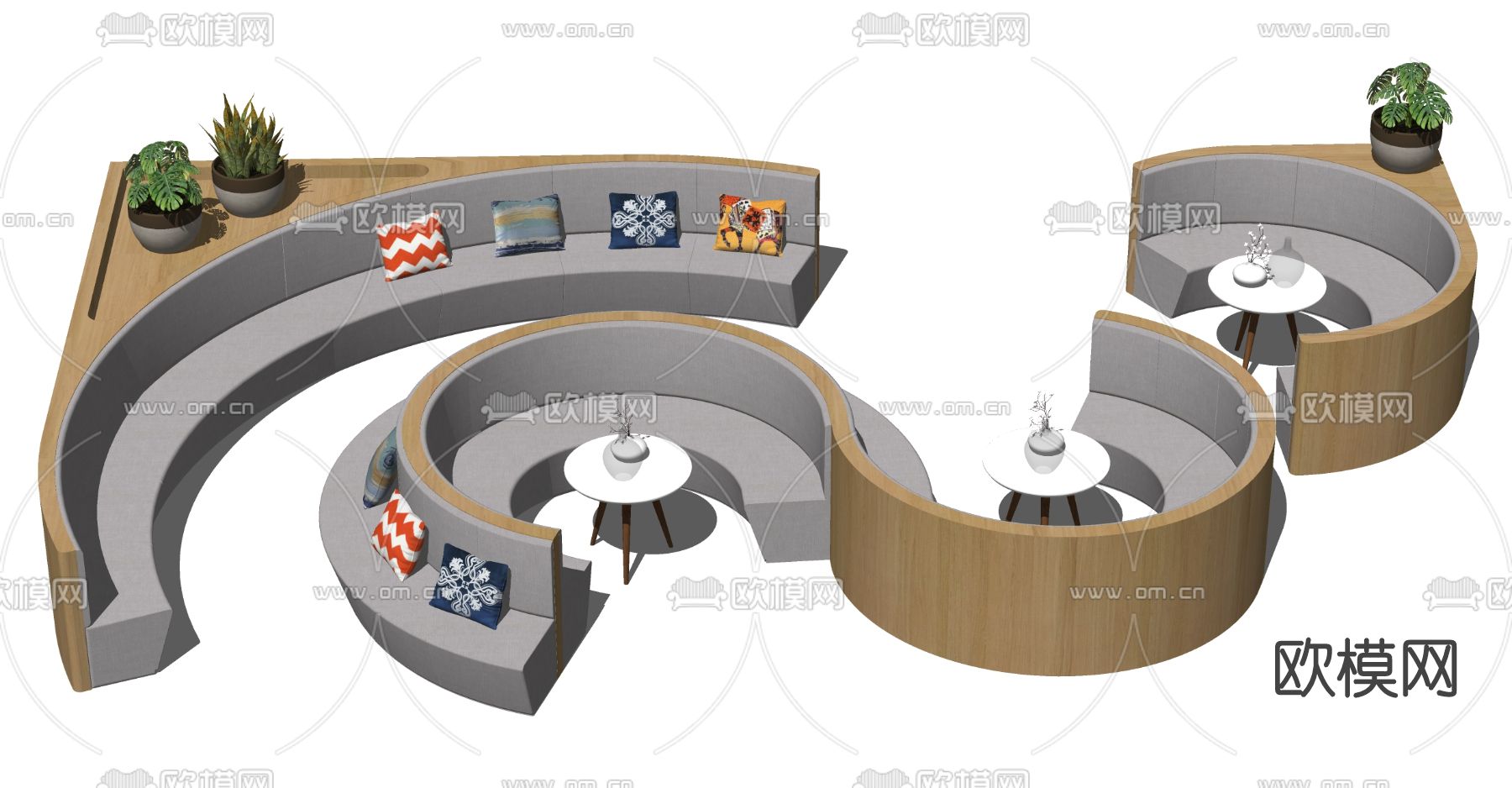 现代卡座休闲沙发su模型下载