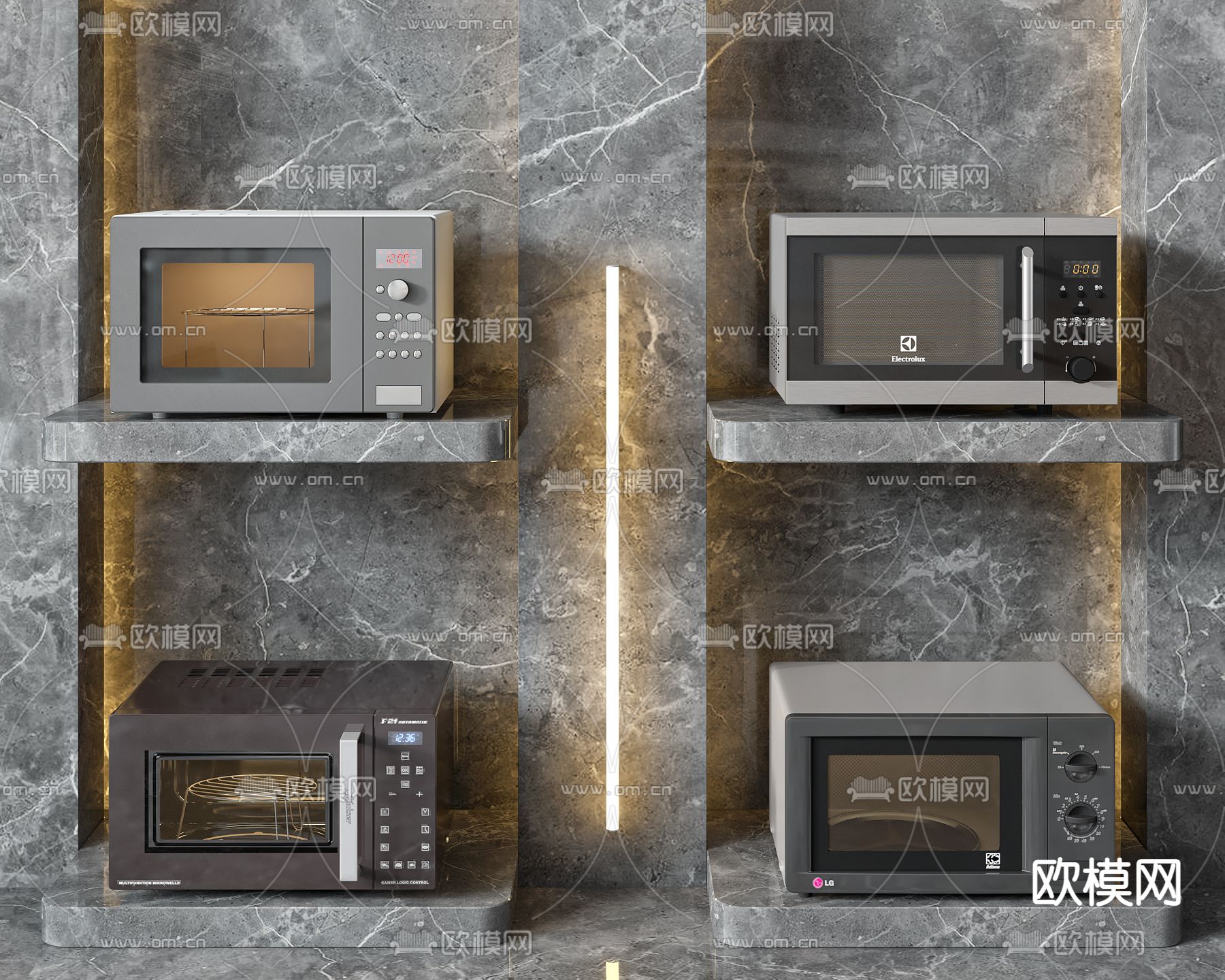 现代烤箱微波炉3d模型下载（渲染图1）