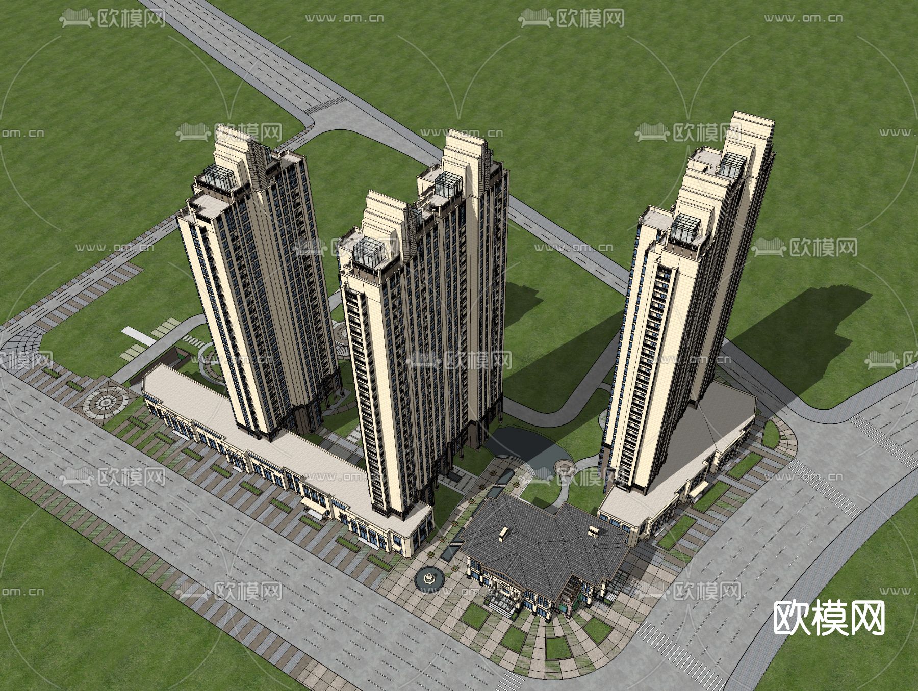 欧式商业综合楼su模型下载（渲染图3）