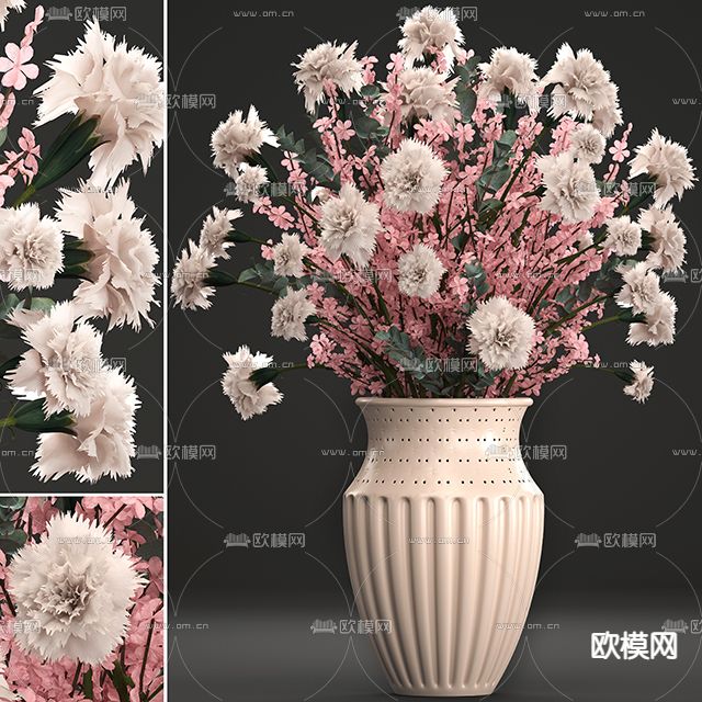 现代花卉陶瓷花瓶3d模型