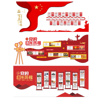  现代党建宣传文化墙su模型 