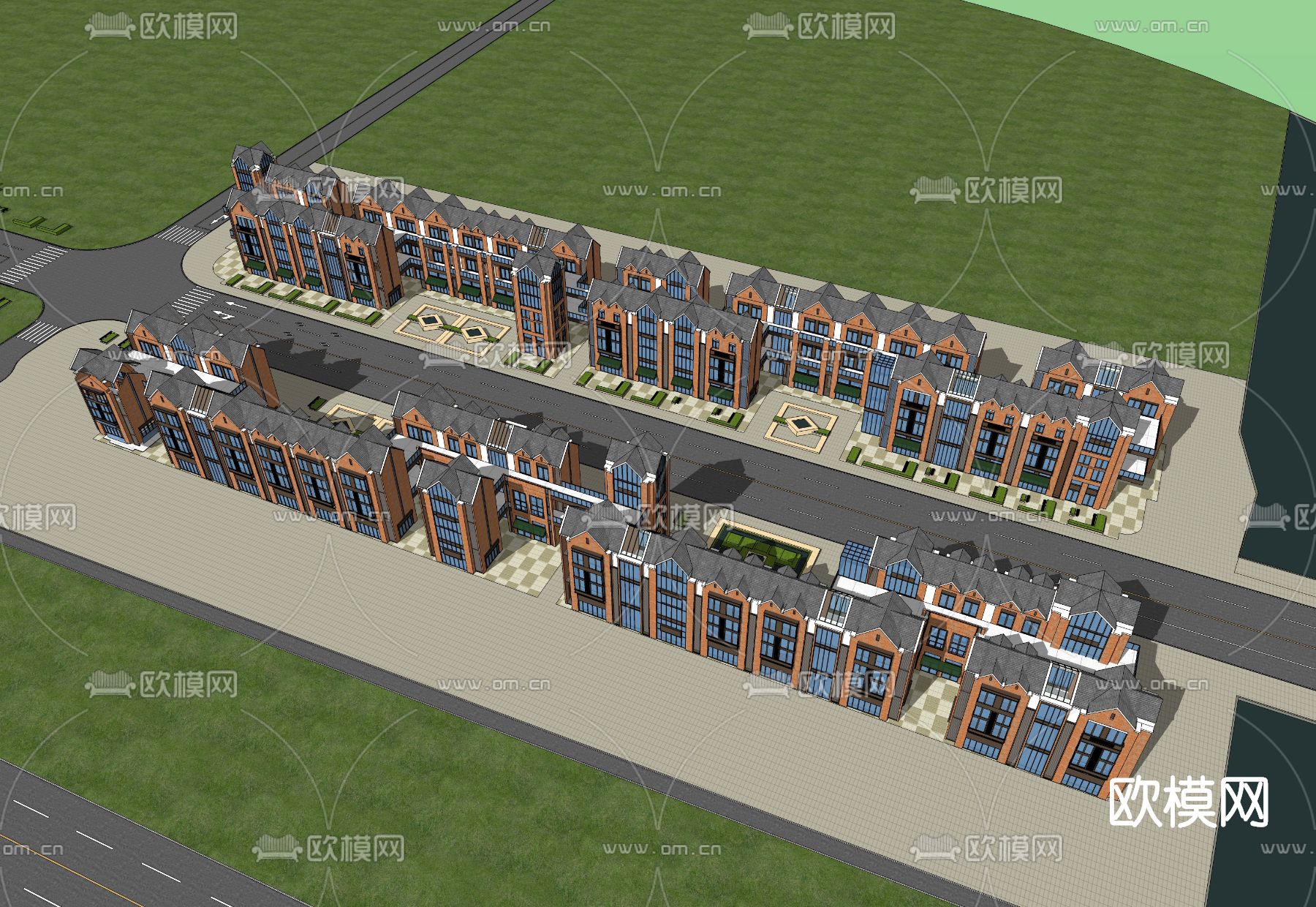 现代商业街su模型