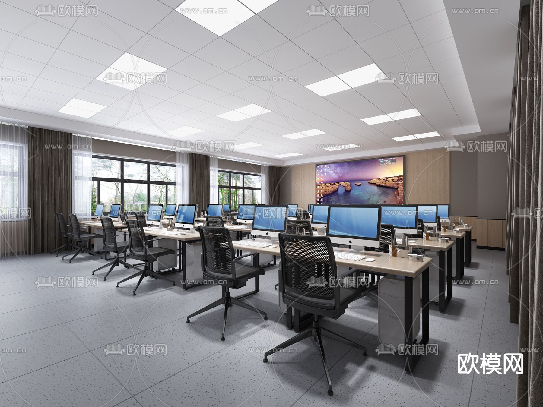 现代地理教室免费3d模型下载（渲染图2）