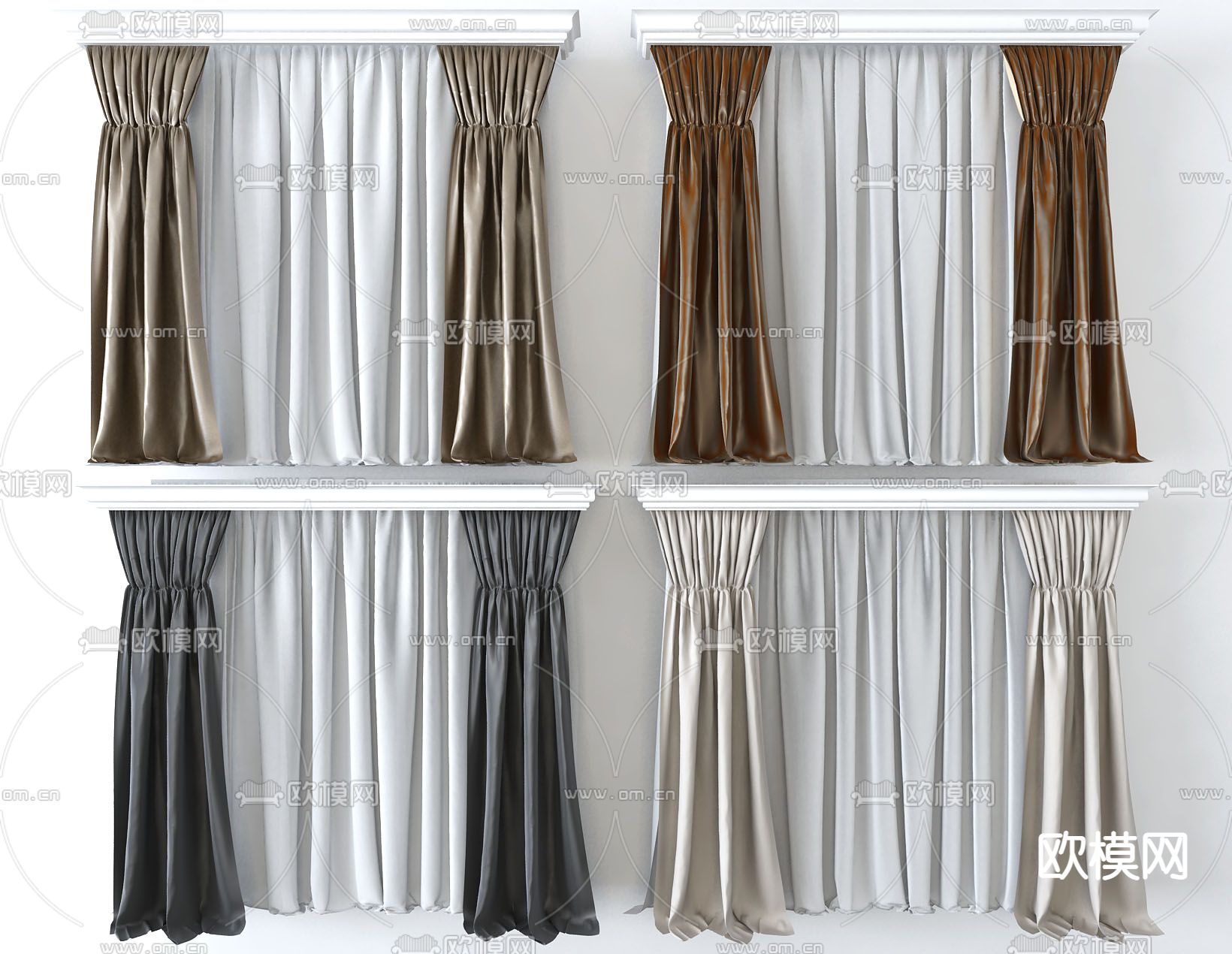 现代布艺窗帘3d模型下载