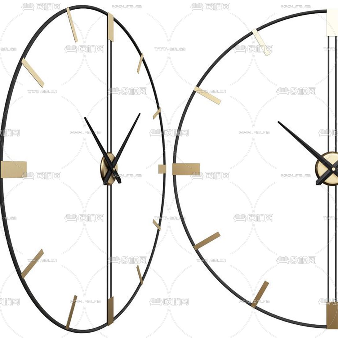 现代金属圆形挂钟3d模型下载（渲染图3）