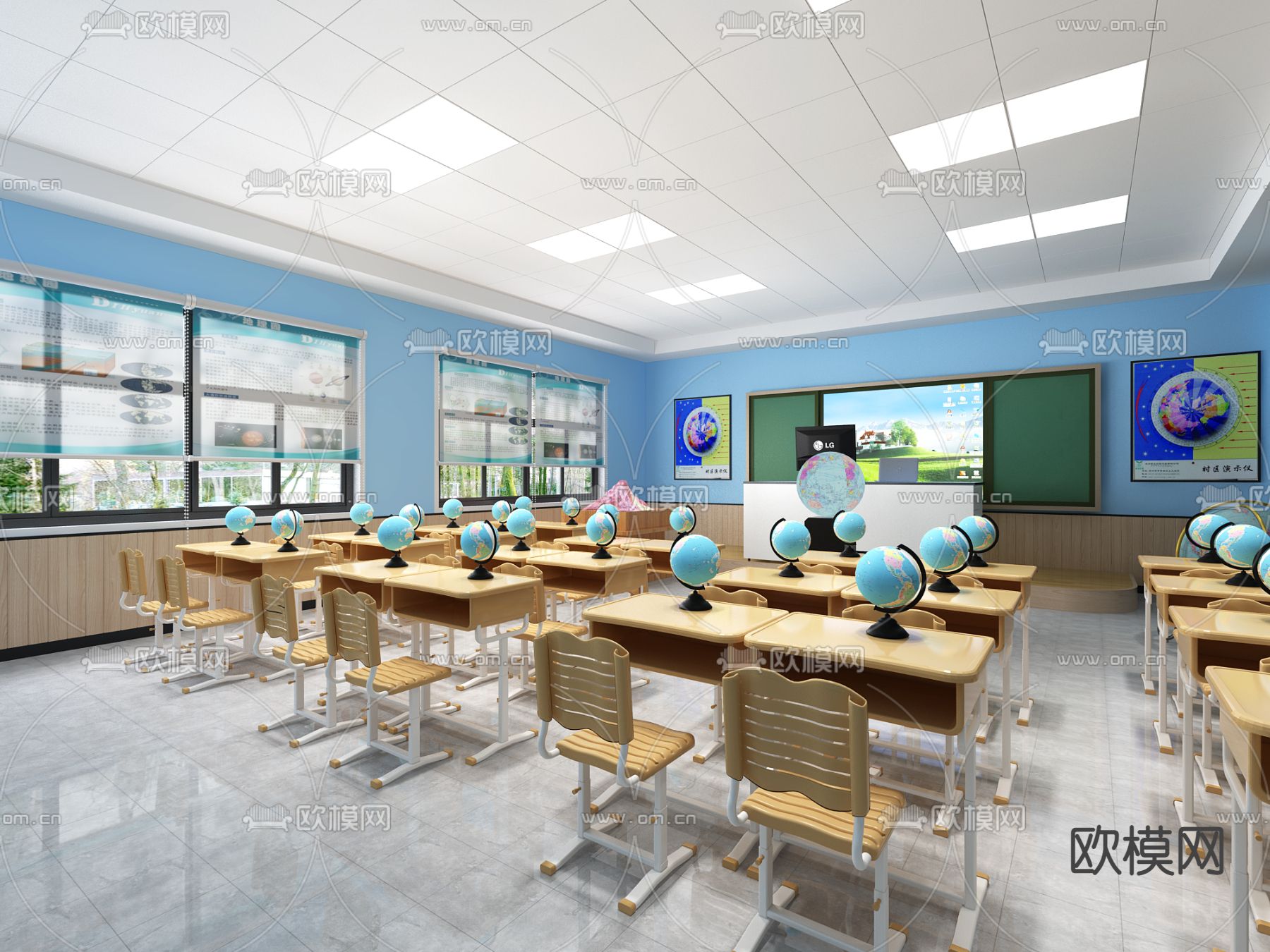 现代地理教室免费3d模型下载（渲染图1）