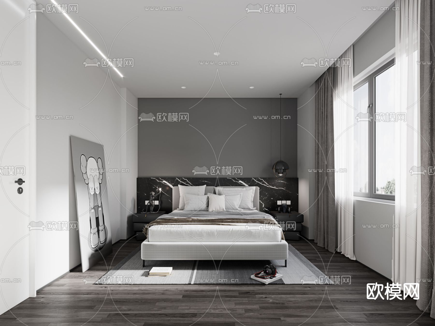现代高级灰卧室免费3d模型下载