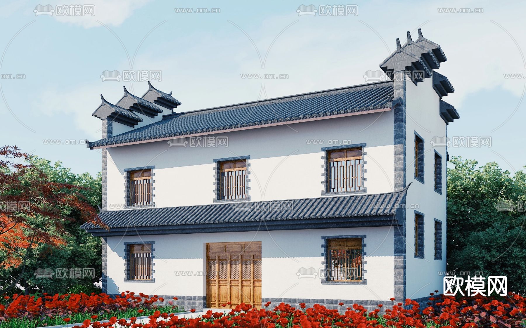 中式仿古建筑3d模型下载