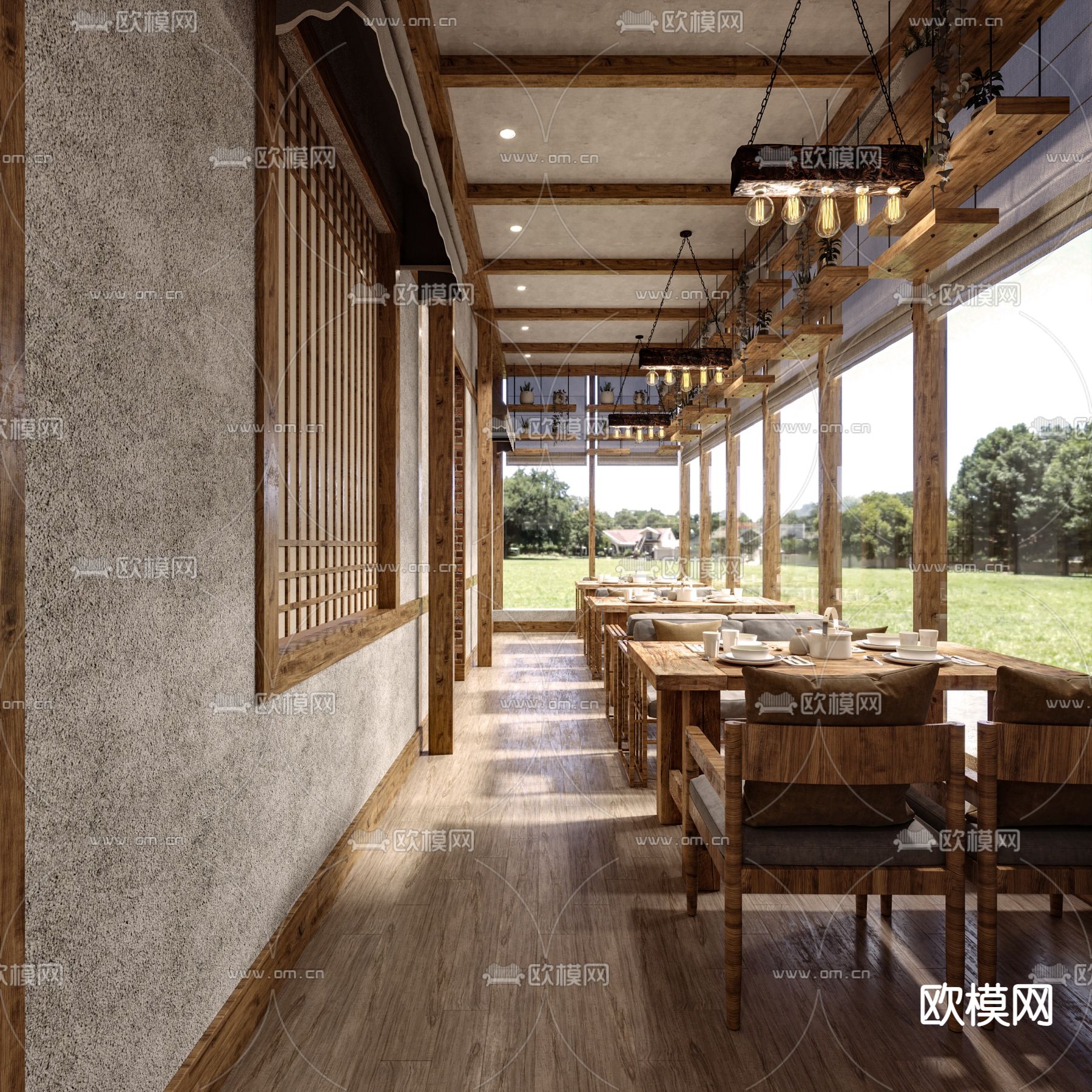 自然风主题餐厅3d模型