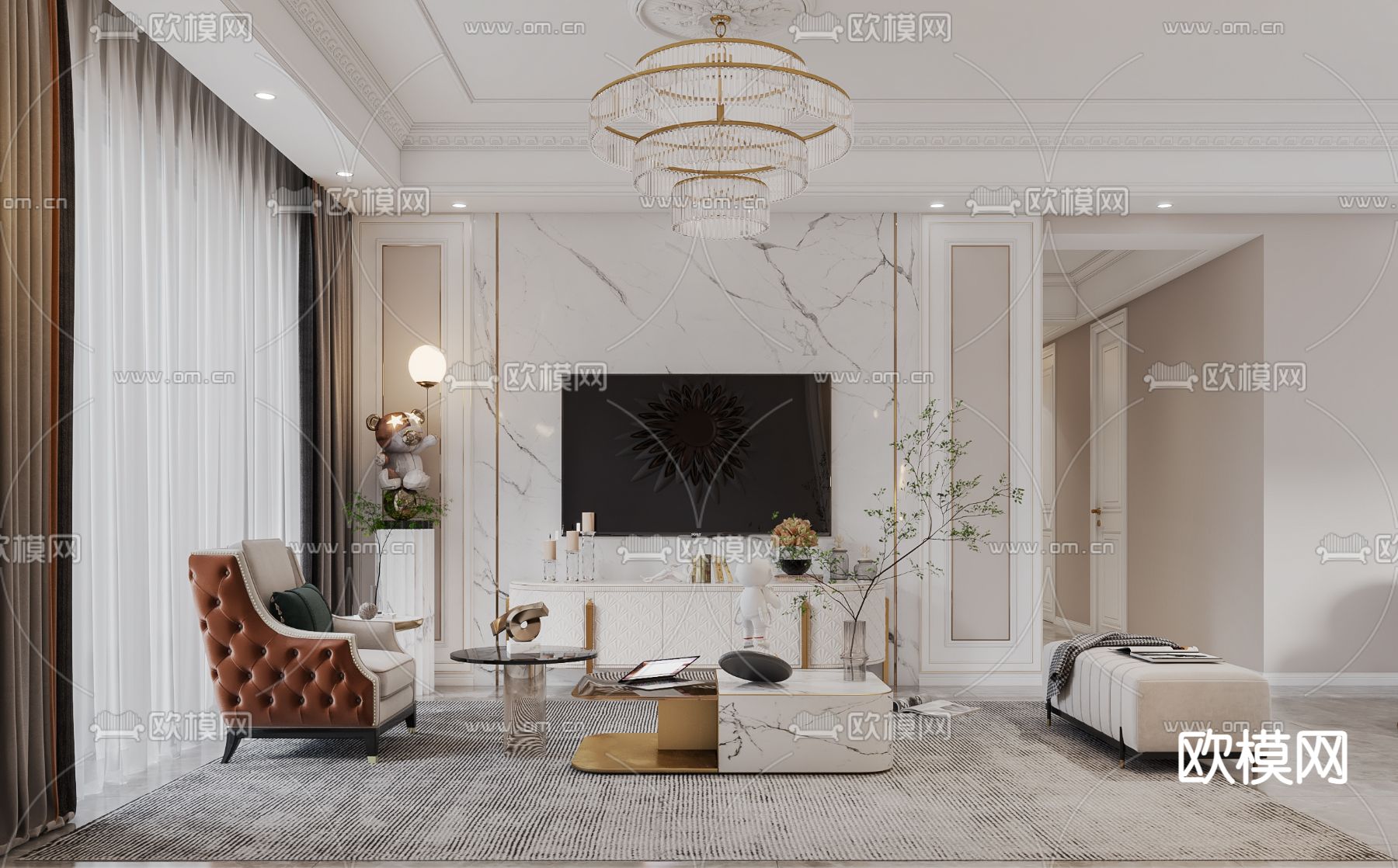 简欧轻奢客餐厅3d模型下载（渲染图4）