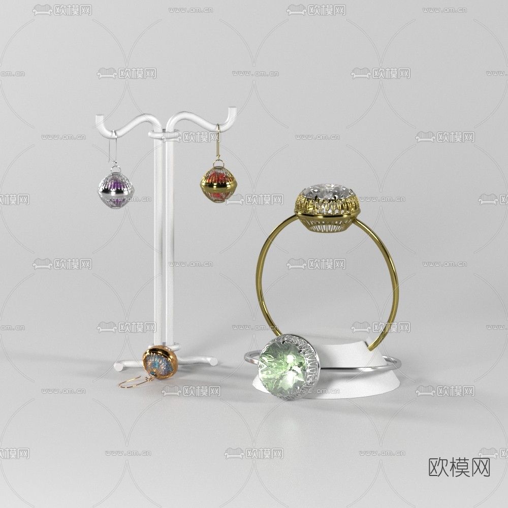 现代轻奢耳钉戒指免费3d模型下载