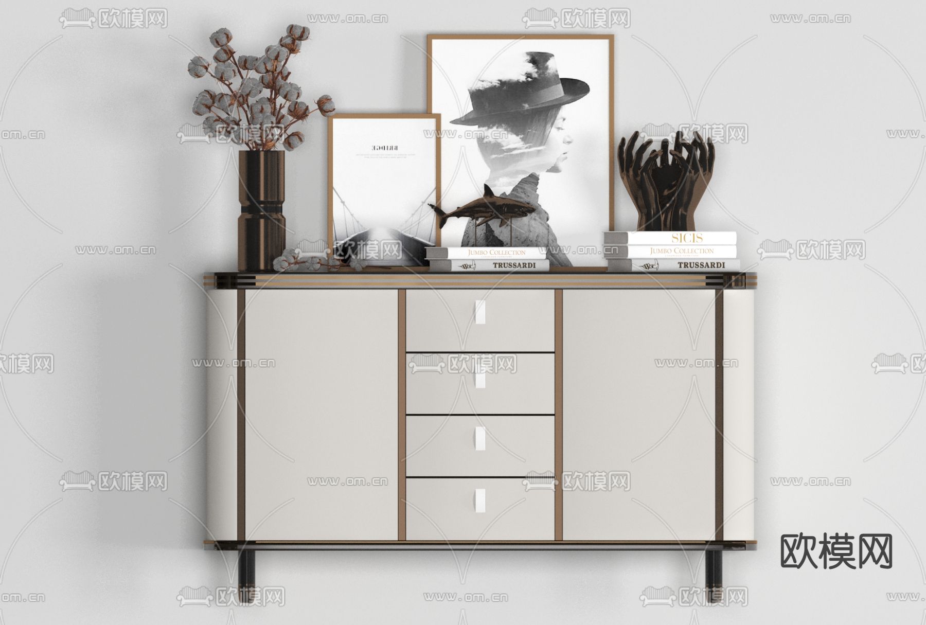 现代轻奢边柜免费3d模型下载