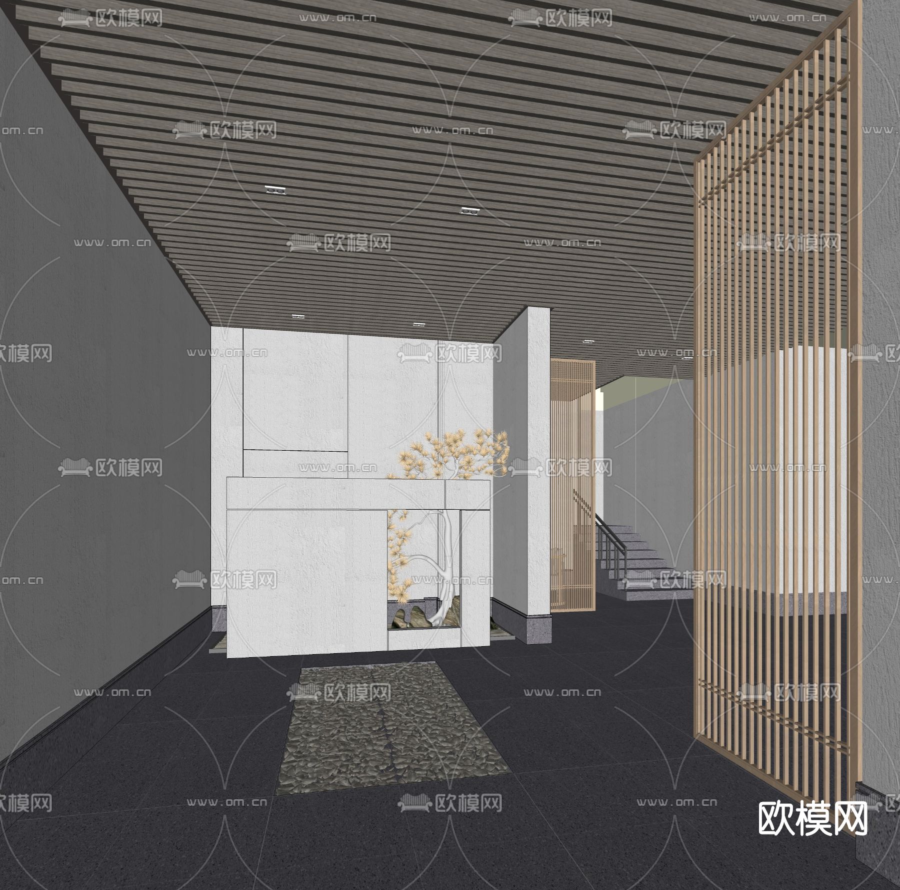 新中式玄关过道su模型