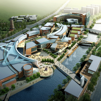  现代商业街鸟瞰su模型 