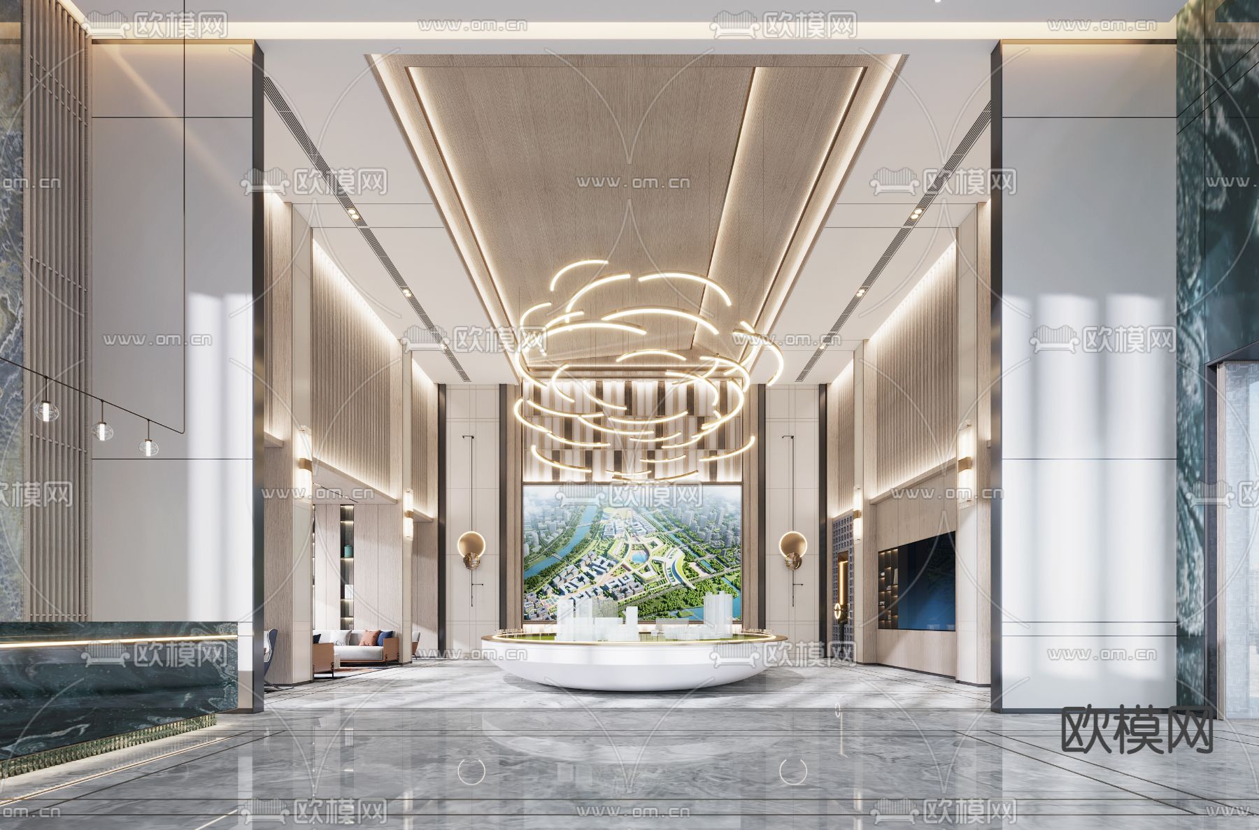 现代售楼处沙盘区3d模型下载（渲染图2）