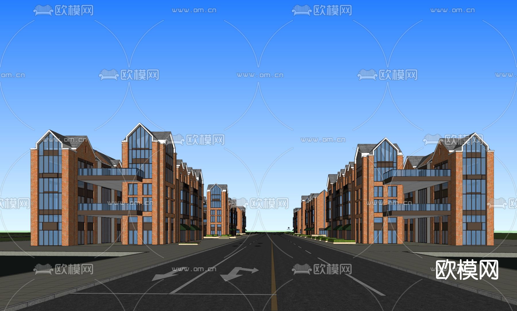 现代商业街su模型